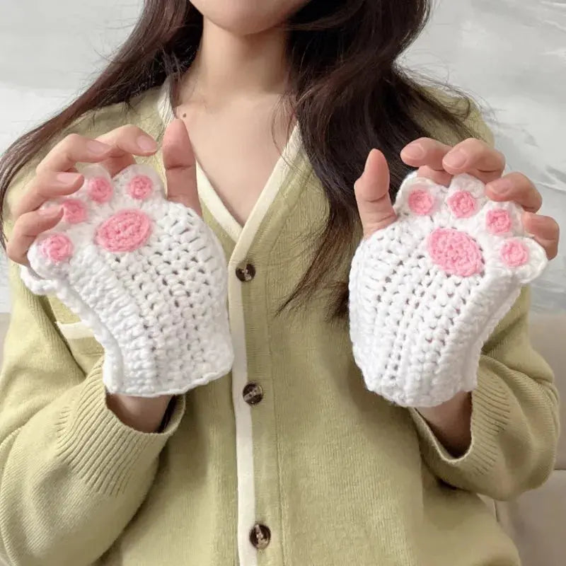 Kawaii Aesthetic Y2K Cute Fairy DIY Knitted Cat Paw Gloves MK Kawaii Store