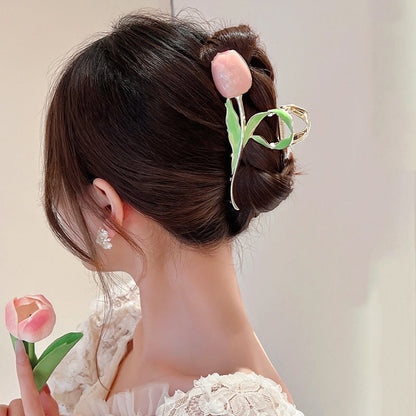 Korean Fashion Pink 3D Tulip Hair Claws Shark Clip Floral Hair Accessories W355 - mkkawaiishop