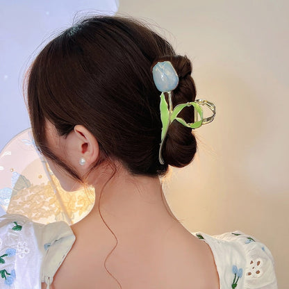 Korean Fashion Pink 3D Tulip Hair Claws Shark Clip Floral Hair Accessories W355 - mkkawaiishop