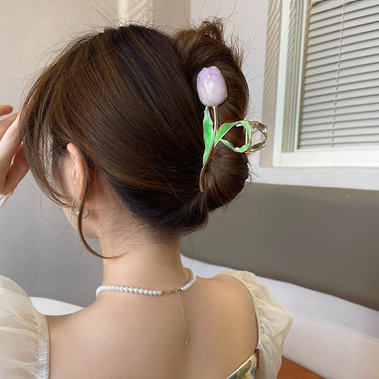 Korean Fashion Pink 3D Tulip Hair Claws Shark Clip Floral Hair Accessories W355 - mkkawaiishop