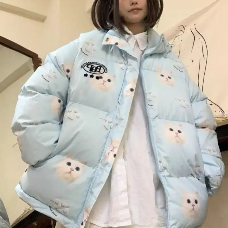 Kawaii Aesthetic Y2K Cute Fairy Fluffy Kitty Cat Puff Jacket MK Kawaii Store