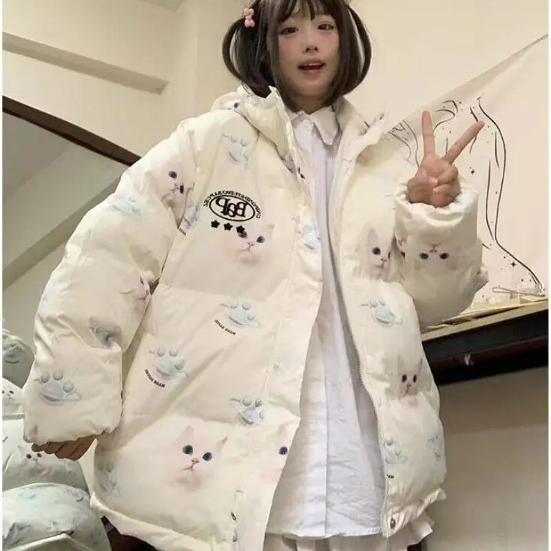 Kawaii Aesthetic Y2K Cute Fairy Fluffy Kitty Cat Puff Jacket MK Kawaii Store