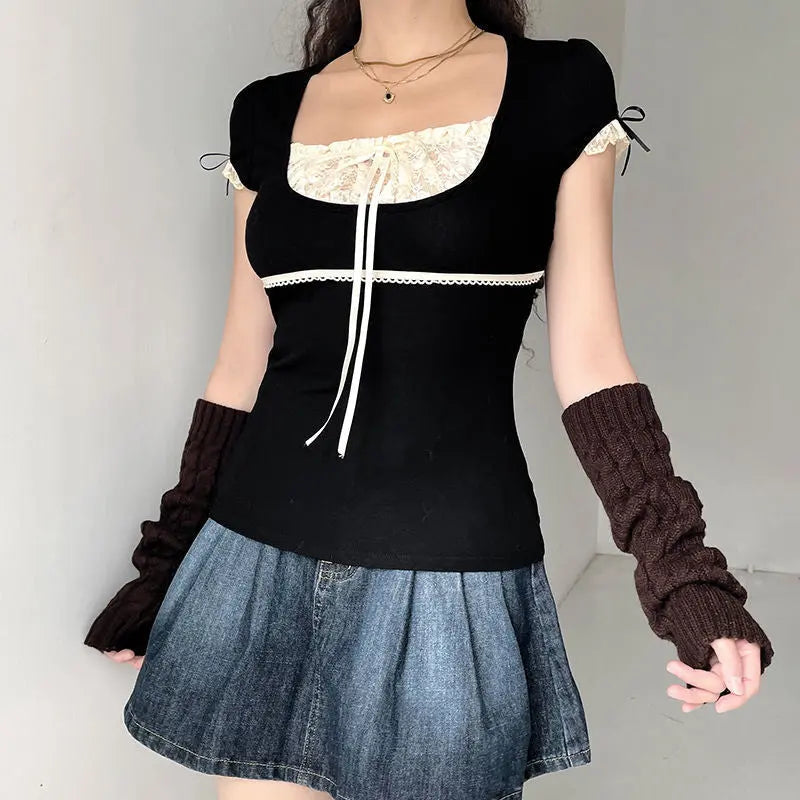 Kawaii Aesthetic Y2K Cute Fairy French Lace Slim Top MK Kawaii Store