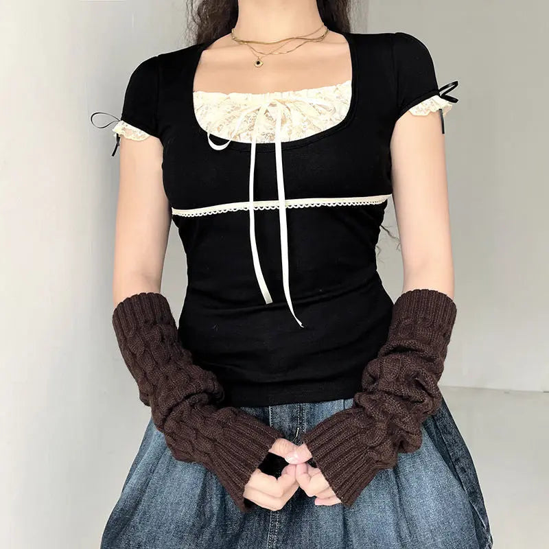 Kawaii Aesthetic Y2K Cute Fairy French Lace Slim Top MK Kawaii Store