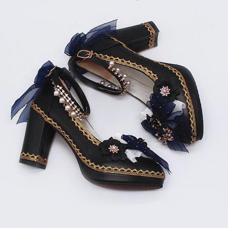 Starry Night Lolita Buckle Bow Pearl Princess Dance Shoes MK16343 - mkkawaiishop