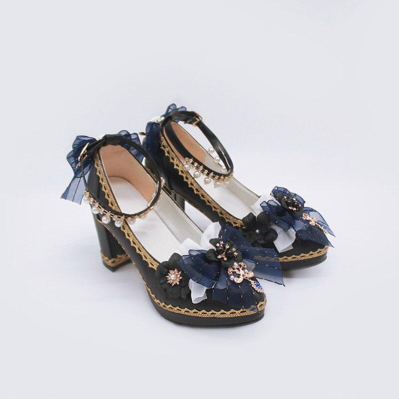 Starry Night Lolita Buckle Bow Pearl Princess Dance Shoes MK16343 - mkkawaiishop