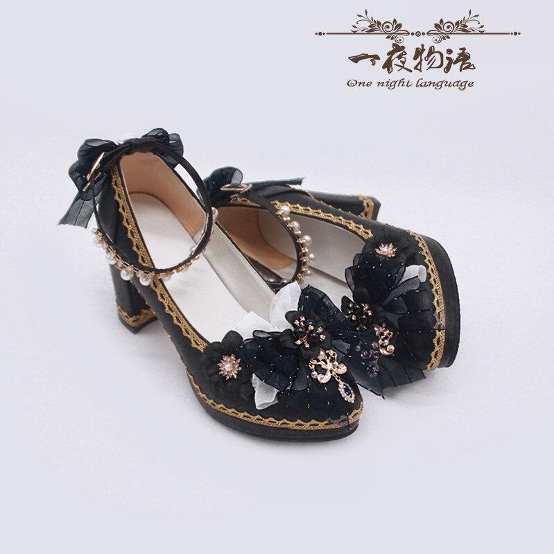 Starry Night Lolita Buckle Bow Pearl Princess Dance Shoes MK16343 - mkkawaiishop