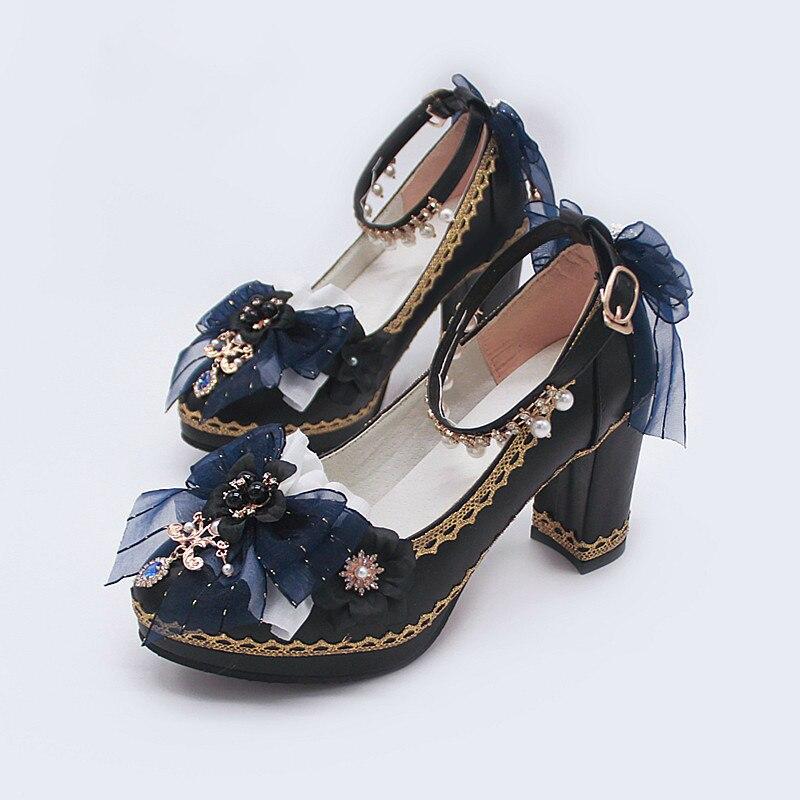 Starry Night Lolita Buckle Bow Pearl Princess Dance Shoes MK16343 - mkkawaiishop