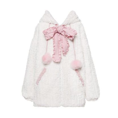 Pink Black Kitty Hoodie Tie Bowknot Coat - Heartzcore MK19002