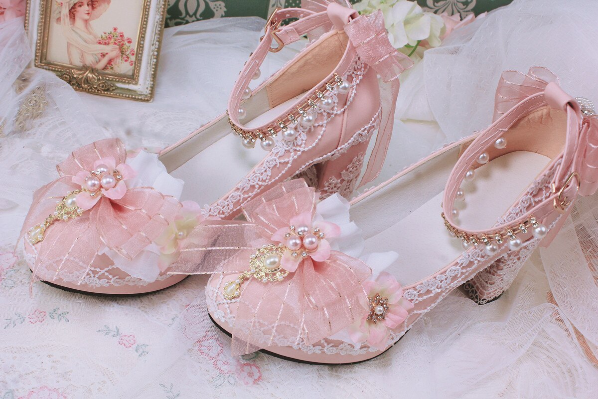 Starry Night Lolita Buckle Bow Pearl Princess Dance Shoes MK16343 - mkkawaiishop