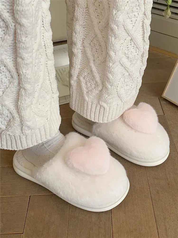 Kawaii Aesthetic Y2K Cute Fairy Heart Plush Cotton Slippers MK Kawaii Store