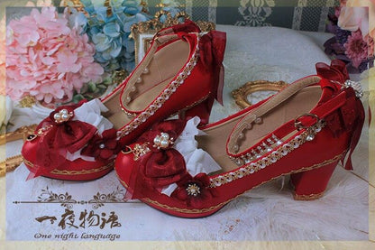 Starry Night Lolita Buckle Bow Pearl Princess Dance Shoes MK16343 - mkkawaiishop