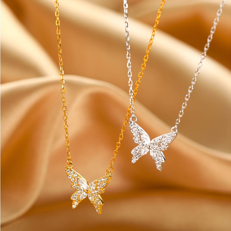 Crystal Butterfly Necklace LIN69 - mkkawaiishop