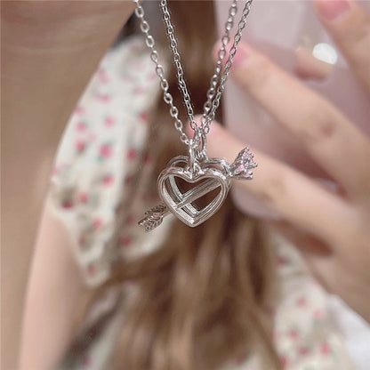 Hollow Crystal Pendant Heart Necklace - Cupcake