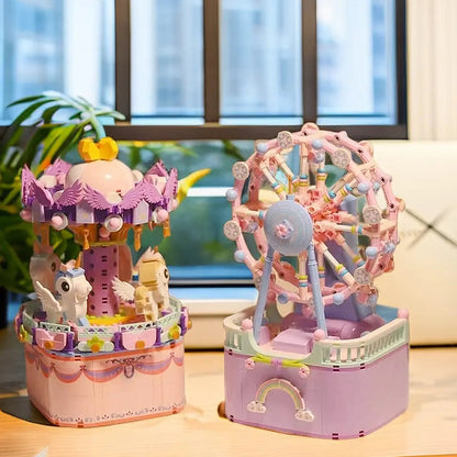 Kawaii Aesthetic Y2K Cute Fairy LEGO Compatible Music Box Carousel Ferris Wheel Assembly Building Blocks MK Kawaii Store