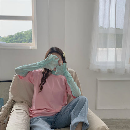 Elbow-Sleeve Plain T-Shirt / Long-Sleeve Sheer Top MK19202