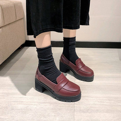 Mocassins à talon épais et plateforme unis BH24