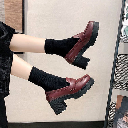 Mocassins à talon épais et plateforme unis BH24