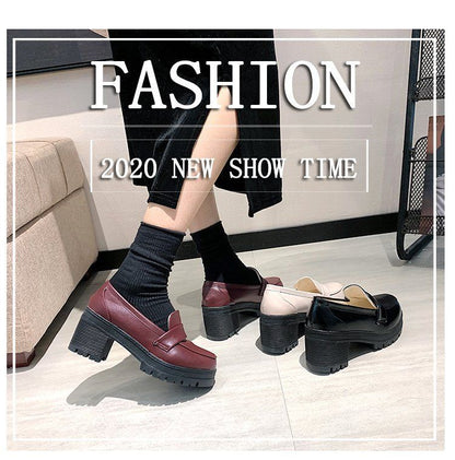 Mocassins à talon épais et plateforme unis BH24
