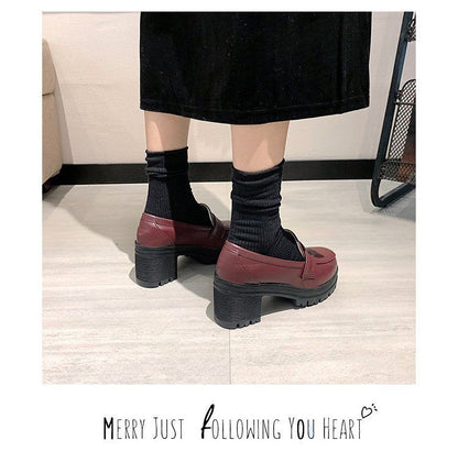 Mocassins à talon épais et plateforme unis BH24
