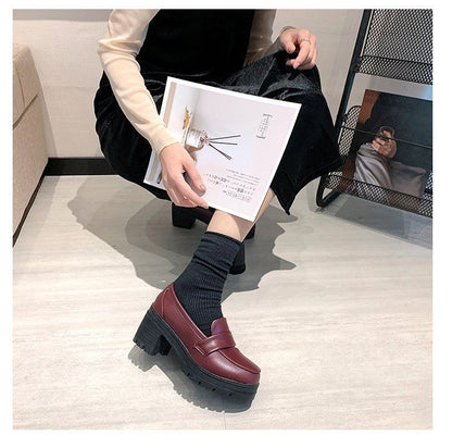 Mocassins à talon épais et plateforme unis BH24