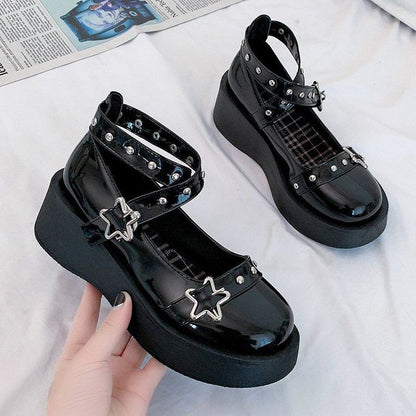 Platform Star Buckle Cross Strap Mary Jane Shoes BH13