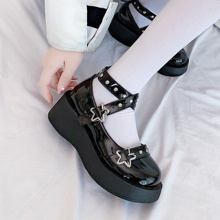 Platform Star Buckle Cross Strap Mary Jane Shoes BH13