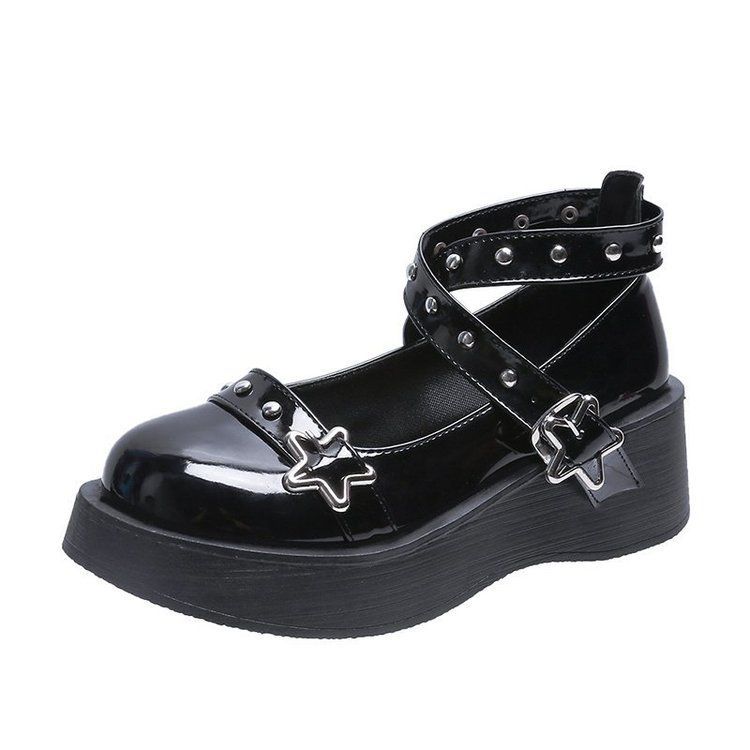 Platform Star Buckle Cross Strap Mary Jane Shoes BH13