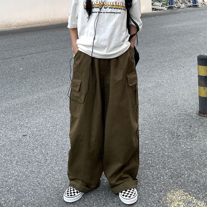 Elastic-Waist Wide-Leg Cargo Pants SP19685