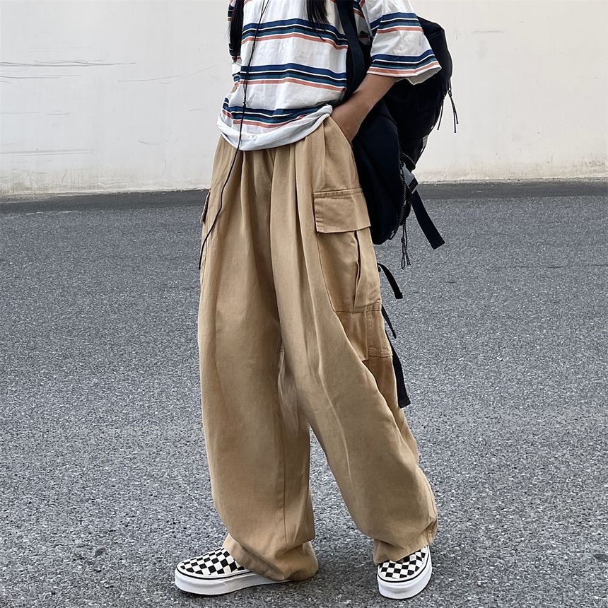 Elastic-Waist Wide-Leg Cargo Pants SP19685