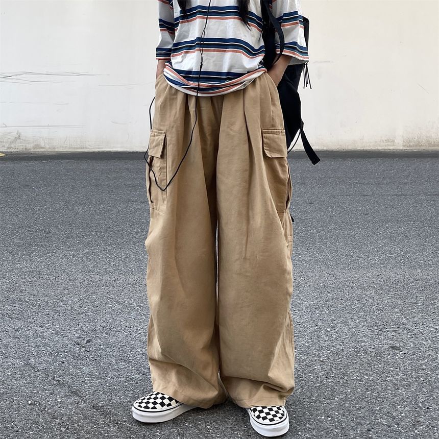 Elastic-Waist Wide-Leg Cargo Pants SP19685