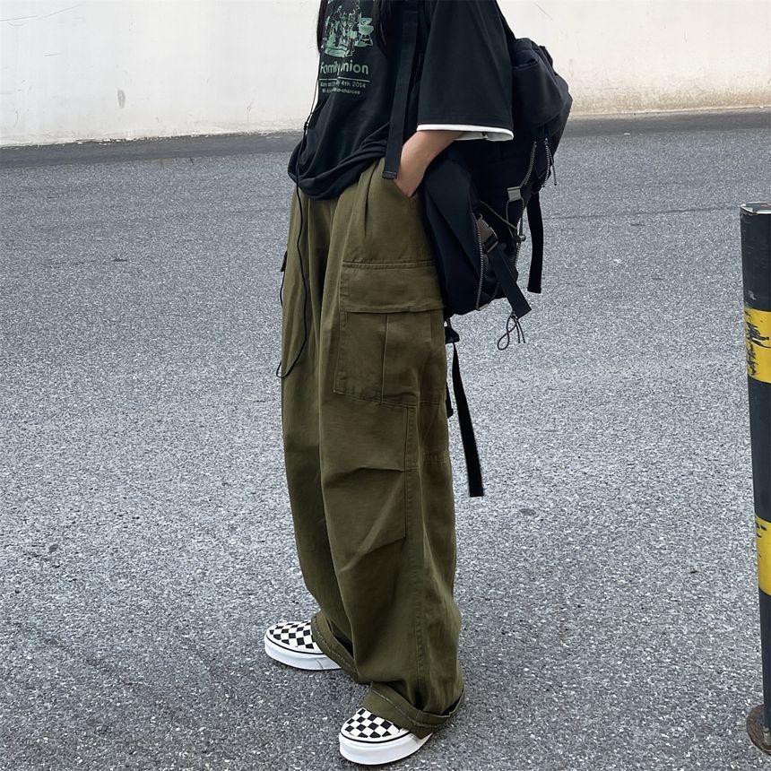 Elastic-Waist Wide-Leg Cargo Pants SP19685