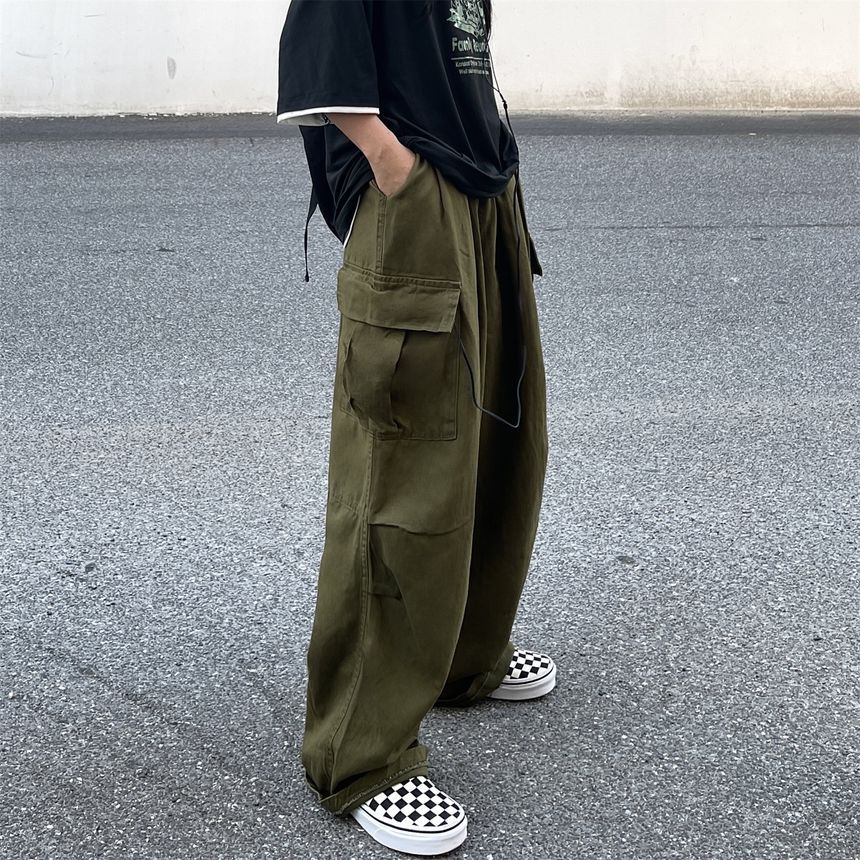 Elastic-Waist Wide-Leg Cargo Pants SP19685