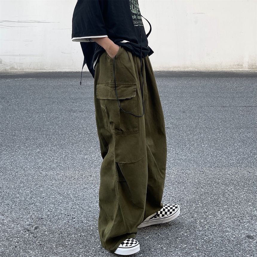 Elastic-Waist Wide-Leg Cargo Pants SP19685