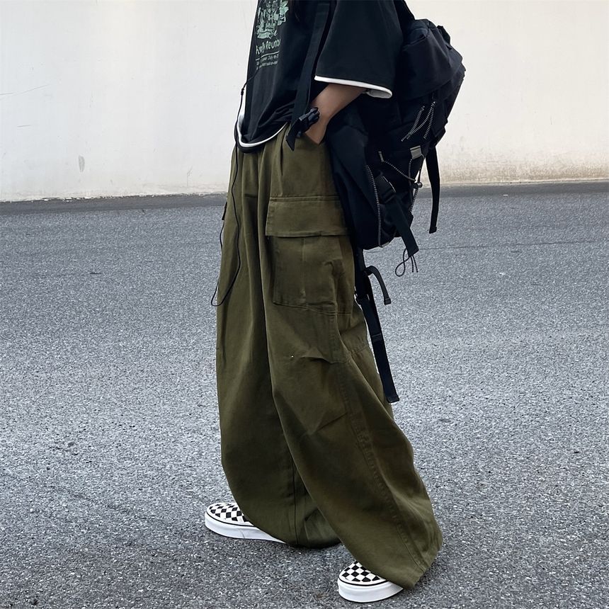 Elastic-Waist Wide-Leg Cargo Pants SP19685