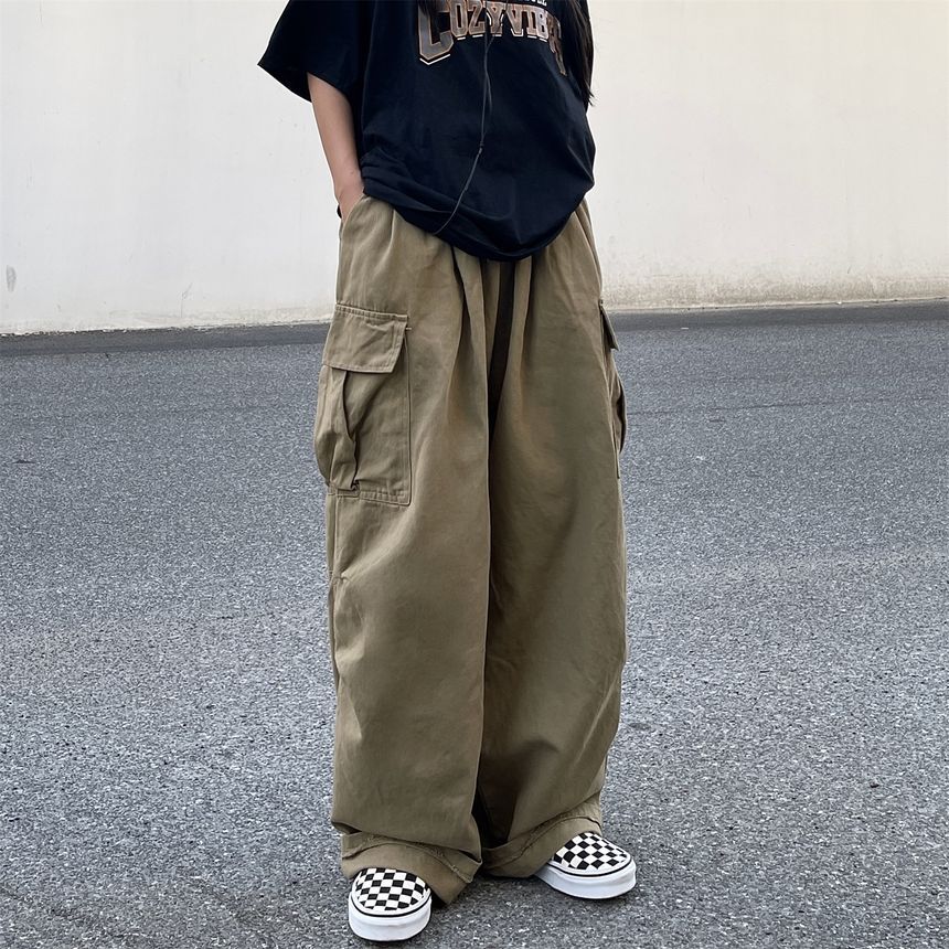 Elastic-Waist Wide-Leg Cargo Pants SP19685