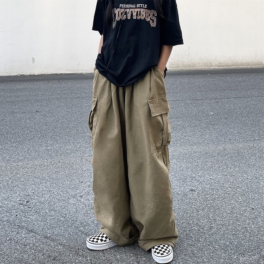 Elastic-Waist Wide-Leg Cargo Pants SP19685