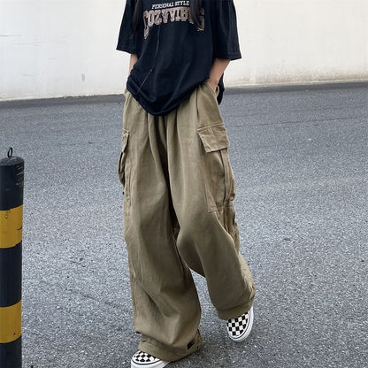 Elastic-Waist Wide-Leg Cargo Pants SP19685