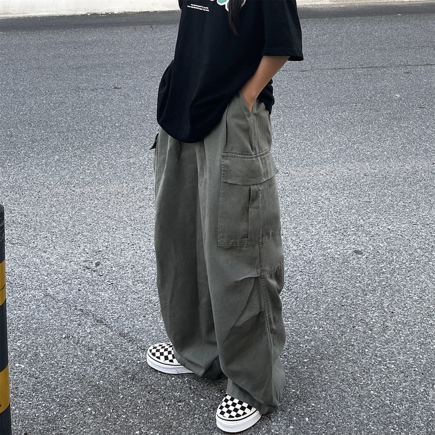 Elastic-Waist Wide-Leg Cargo Pants SP19685