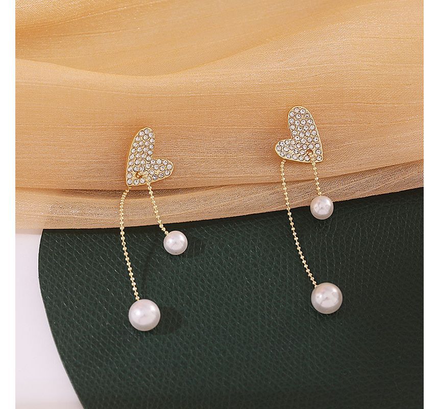 Love Heart Pearl Fringe Stud Earring GA51 - mkkawaiishop