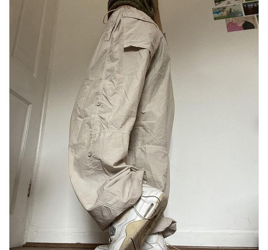 Pantalon cargo taille haute à jambes larges dd2