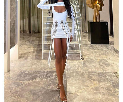 Long-Sleeve Cutout Drawstring Open-Back Mini Dress PP24 - mkkawaiishop