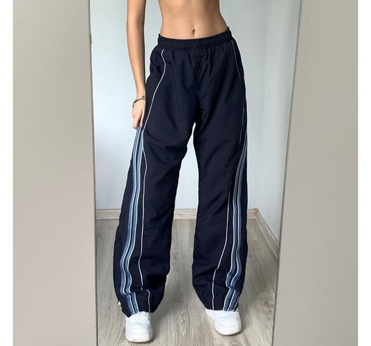 Jogginghose mit weitem Bein und Streifenmuster, niedriger Taille, dd3