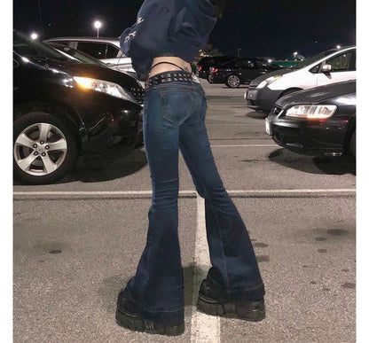 Jean slim taille basse à jambe large ZJ4