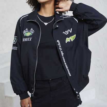 Veste bomber ample à manches longues avec lettrage brodé ZJ9