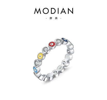 Enamel Rhinestone Sterling Silver Ring ZJ16