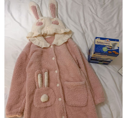 Fleece-Pyjama mit Kapuze und Hasenohren OE16