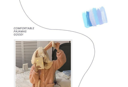 Fleece-Pyjama mit Kapuze und Hasenohren OE16