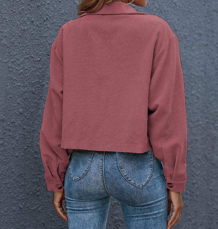 Plain Corduroy Cropped Shirt Jacket OF8