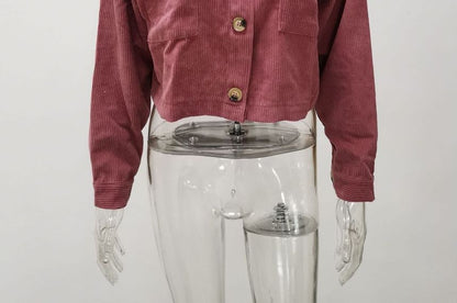 Plain Corduroy Cropped Shirt Jacket OF8